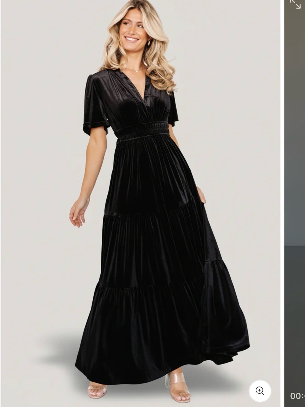 Baltic Born Black V-Neck Short Sleeve velvet Maxi Dress size L